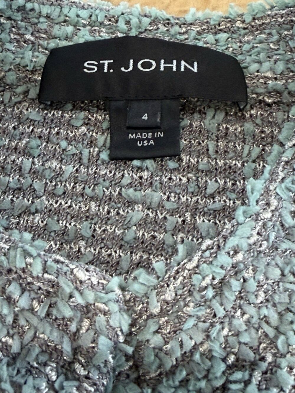 St John Ribbon Eyelash Green/Grey Tweed Long Jacket Women Sz 4 Utilitarian EUC - Picture 9 of 13